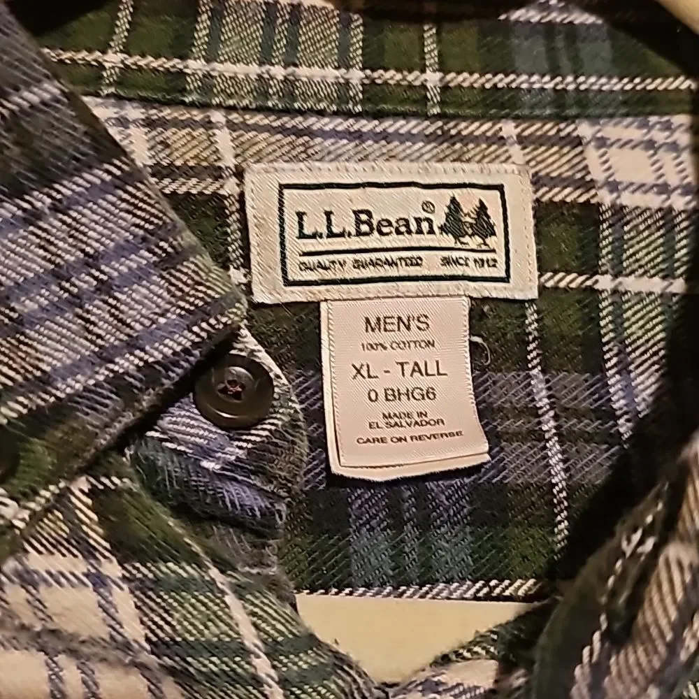 LL Bean Men's Flannel Shirt Sz XLarge Tall Fit Button Down Plaid Blue/Green - Picture 4 of 8